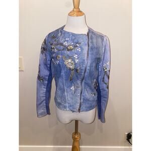 Roncarati Italy Leather/Suede Cotton Embroidered Jacket Blue Size P (Small)